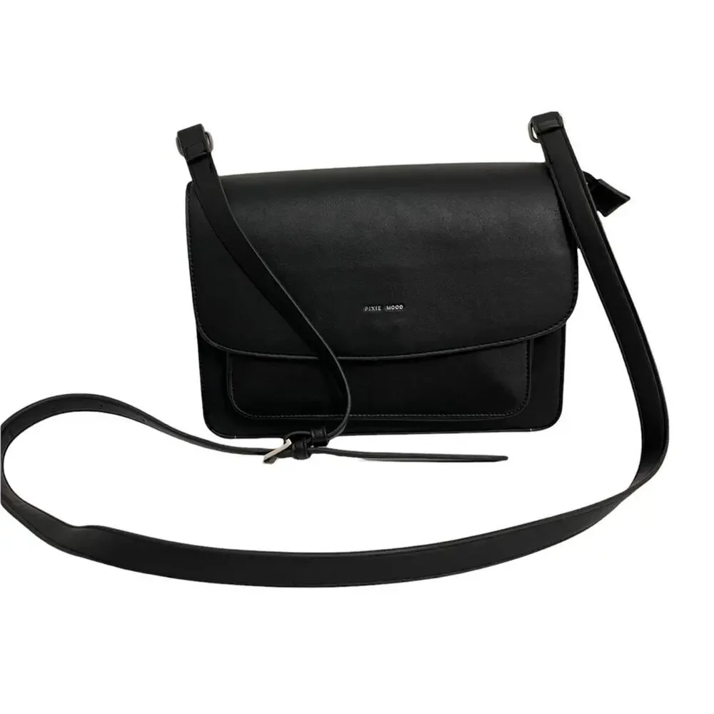 NWOT PIXIE MOOD Purse Bag Zoe Black Crossbody Vegan Leather Silver Detail
